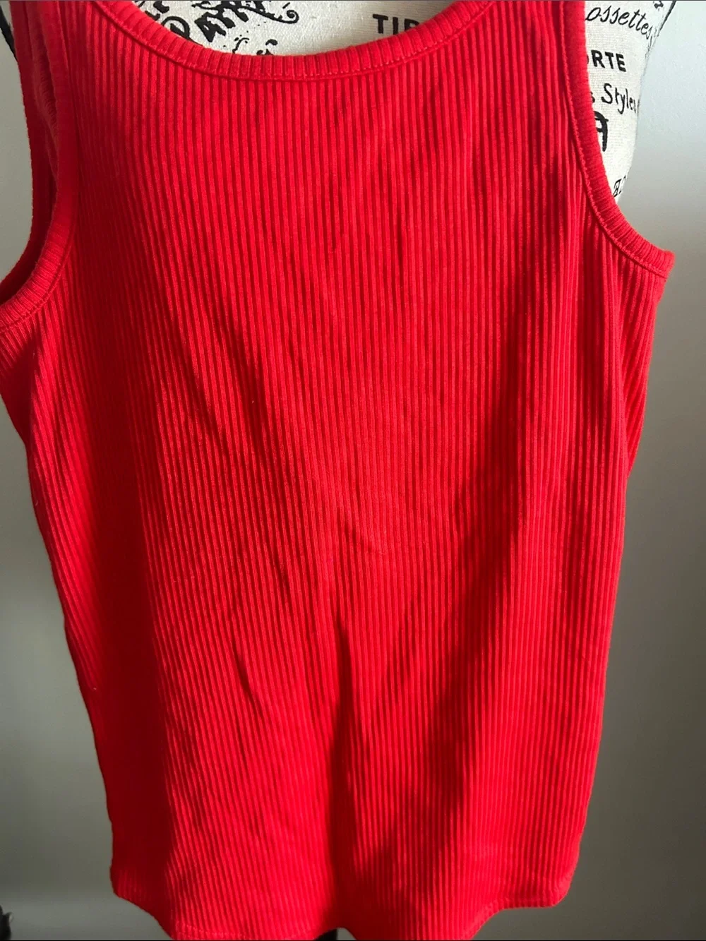 J.Crew Bright Red Ribbed Scoop Tank